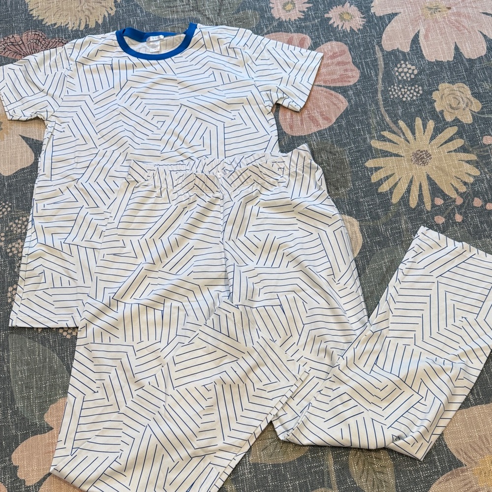 Striped White and Blue Pajama Set